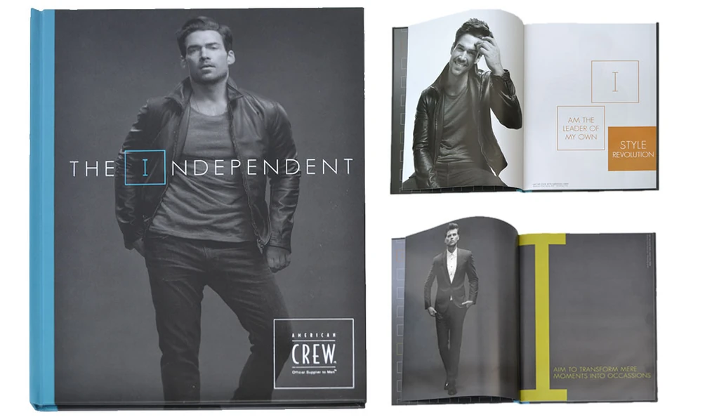 The Independent look book for American Crew: cover and interior spreads.