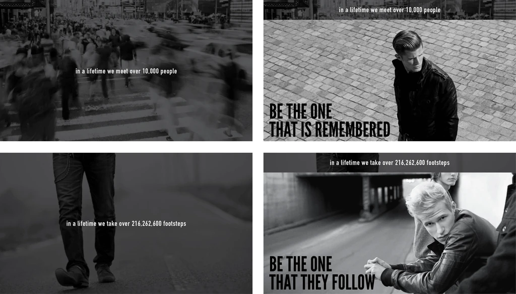 Four black-and-white storyboard frames: in a lifetime we meet over 10,000 people; be the one that is remembered.